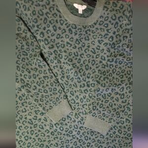 Terra & Sky Olive Green Leopard Print Sweaterwomens  Size 4x